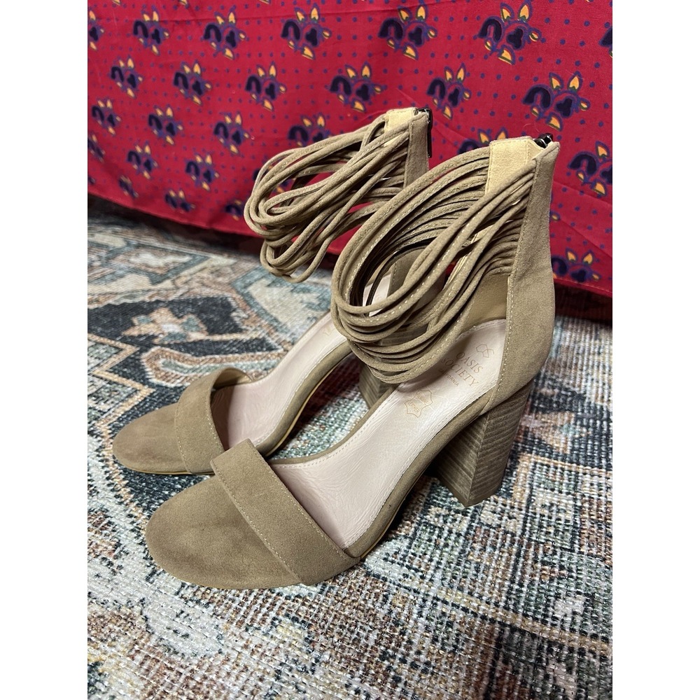 Oasis Society Sandals Women 8.5 Blake Casual Back Zip Ankle Strappy Brown Fabric